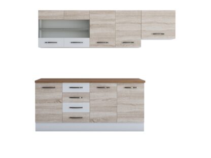 Bucatarie Alfa 240, corp hota, cu vitrina, sonoma/alb, blat termic nuc - imagine 5