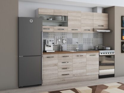 Bucatarie Alfa 240, corp hota, cu vitrina, sonoma, blat termic nuc - imagine 2