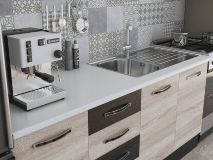 Bucatarie Alfa 240, corp hota, cu vitrina, sonoma/wenge, blat termic alb - imagine 3