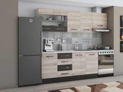 Bucatarie Alfa 240, corp hota, cu vitrina, sonoma/wenge, blat termic alb - imagine 2