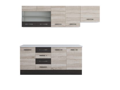 Bucatarie Alfa 240, corp hota, cu vitrina, sonoma/wenge, blat termic alb - imagine 5