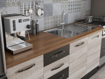Bucatarie Alfa 240, corp hota, cu vitrina, sonoma/wenge, blat termic nuc - imagine 3