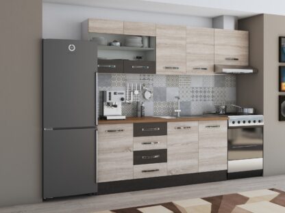 Bucatarie Alfa 240, corp hota, cu vitrina, sonoma/wenge, blat termic nuc - imagine 2