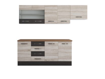 Bucatarie Alfa 240, corp hota, cu vitrina, sonoma/wenge, blat termic nuc - imagine 5