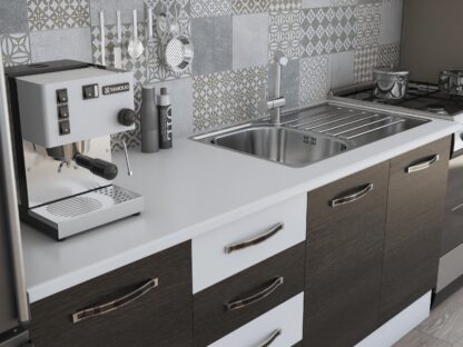 Bucatarie Alfa 240, corp hota, cu vitrina, wenge/alb, blat termic alb - imagine 3