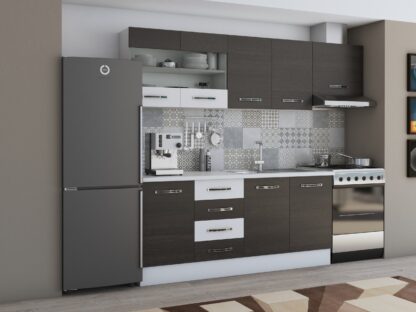 Bucatarie Alfa 240, corp hota, cu vitrina, wenge/alb, blat termic alb - imagine 2