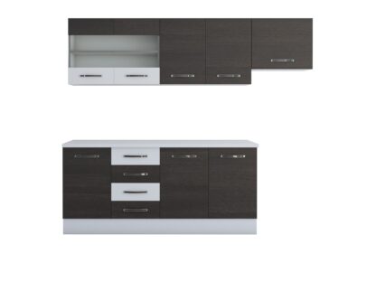 Bucatarie Alfa 240, corp hota, cu vitrina, wenge/alb, blat termic alb - imagine 5