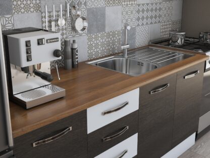 Bucatarie Alfa 240, corp hota, cu vitrina, wenge/alb, blat termic nuc - imagine 3