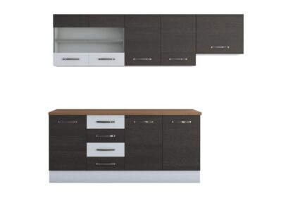 Bucatarie Alfa 240, corp hota, cu vitrina, wenge/alb, blat termic nuc - imagine 5
