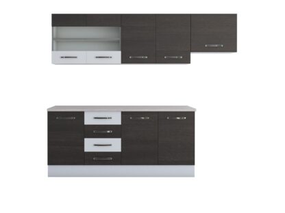 Bucatarie Alfa 240, corp hota, cu vitrina, wenge/alb, blat termic travertin - imagine 5