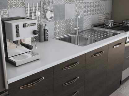 Bucatarie Alfa 240, corp hota, cu vitrina, wenge, blat termic alb - imagine 3