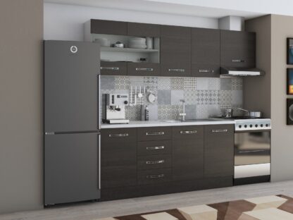 Bucatarie Alfa 240, corp hota, cu vitrina, wenge, blat termic alb - imagine 2