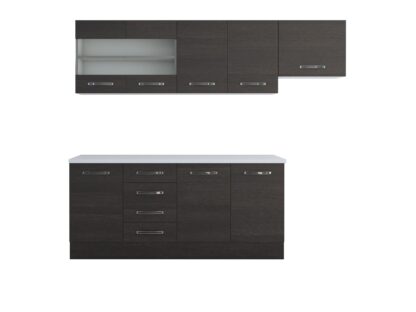 Bucatarie Alfa 240, corp hota, cu vitrina, wenge, blat termic alb - imagine 5