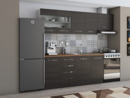 Bucatarie Alfa 240, corp hota, cu vitrina, wenge, blat termic nuc - imagine 2