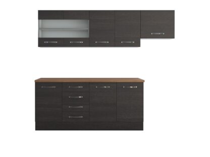 Bucatarie Alfa 240, corp hota, cu vitrina, wenge, blat termic nuc - imagine 5