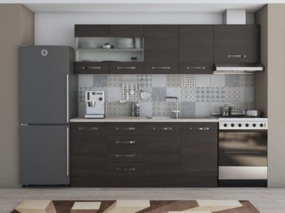 Bucatarie Alfa 240, corp hota, cu vitrina, wenge, blat termic travertin