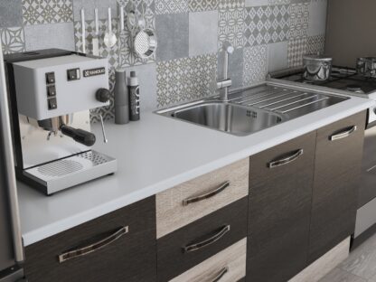 Bucatarie Alfa 240, corp hota, cu vitrina, wenge/sonoma, blat termic alb - imagine 3