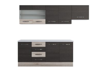 Bucatarie Alfa 240, corp hota, cu vitrina, wenge/sonoma, blat termic alb - imagine 5