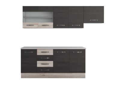 Bucatarie Alfa 240, corp hota, cu vitrina, wenge/sonoma, blat termic travertin - imagine 5