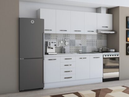 Bucatarie Alfa 240, corp hota, fara vitrina, alb, blat termic alb - imagine 2