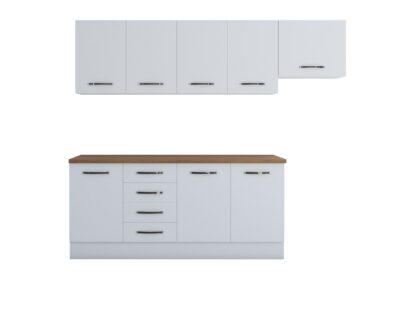 Bucatarie Alfa 240, corp hota, fara vitrina, alb, blat termic nuc - imagine 5