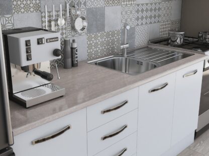 Bucatarie Alfa 240, corp hota, fara vitrina, alb, blat termic travertin - imagine 3