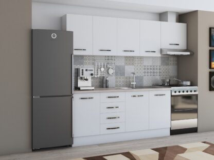 Bucatarie Alfa 240, corp hota, fara vitrina, alb, blat termic travertin - imagine 2