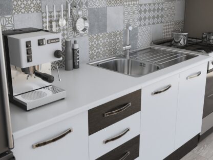 Bucatarie Alfa 240, corp hota, fara vitrina, alb/wenge, blat termic alb - imagine 3