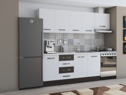 Bucatarie Alfa 240, corp hota, fara vitrina, alb/wenge, blat termic alb - imagine 2