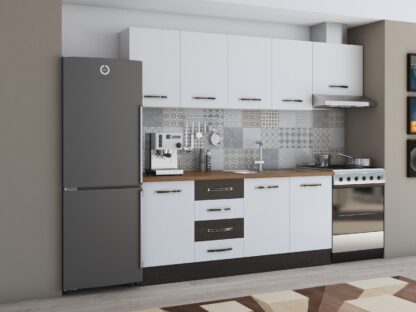 Bucatarie Alfa 240, corp hota, fara vitrina, alb/wenge, blat termic nuc - imagine 2