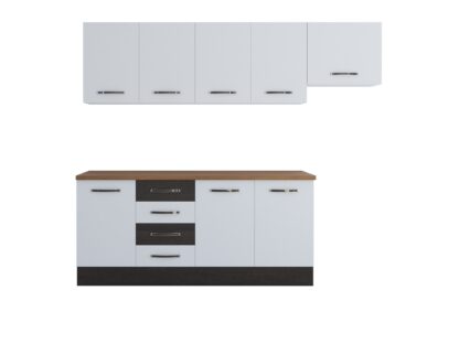 Bucatarie Alfa 240, corp hota, fara vitrina, alb/wenge, blat termic nuc - imagine 5