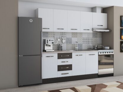 Bucatarie Alfa 240, corp hota, fara vitrina, alb/wenge, blat termic travertin - imagine 2