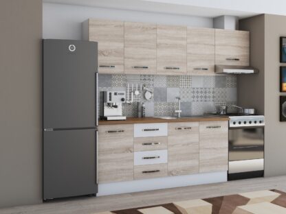 Bucatarie Alfa 240, corp hota, fara vitrina, sonoma/alb, blat termic nuc - imagine 2