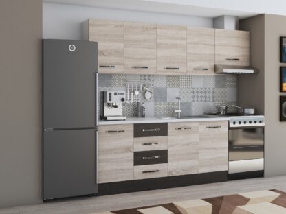 Bucatarie Alfa 240, corp hota, fara vitrina, sonoma/wenge, blat termic alb - imagine 2