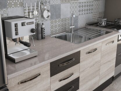 Bucatarie Alfa 240, corp hota, fara vitrina, sonoma/wenge, blat termic travertin - imagine 3