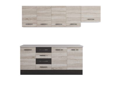 Bucatarie Alfa 240, corp hota, fara vitrina, sonoma/wenge, blat termic travertin - imagine 5