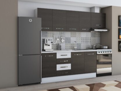 Bucatarie Alfa 240, corp hota, fara vitrina, wenge/alb, blat termic alb - imagine 2