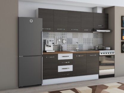 Bucatarie Alfa 240, corp hota, fara vitrina, wenge/alb, blat termic nuc - imagine 2