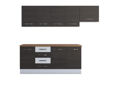 Bucatarie Alfa 240, corp hota, fara vitrina, wenge/alb, blat termic nuc - imagine 5