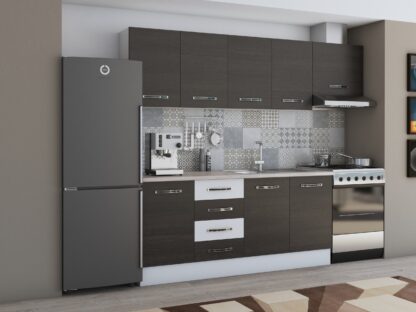 Bucatarie Alfa 240, corp hota, fara vitrina, wenge/alb, blat termic travertin - imagine 2