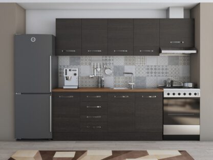 Bucatarie Alfa 240, corp hota, fara vitrina, wenge, blat termic nuc