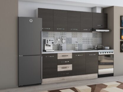 Bucatarie Alfa 240, corp hota, fara vitrina, wenge/sonoma, blat termic alb - imagine 2