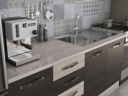 Bucatarie Alfa 240, corp hota, fara vitrina, wenge/sonoma, blat termic travertin - imagine 3