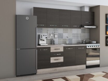 Bucatarie Alfa 240, corp hota, fara vitrina, wenge/sonoma, blat termic travertin - imagine 2