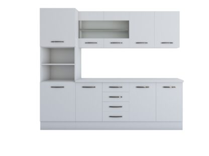 Bucatarie Alfa 240, soldat, cu vitrina, alb, blat termic alb - imagine 7