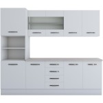 Bucatarie Alfa 240, soldat, cu vitrina, alb, blat termic travertin - imagine 7