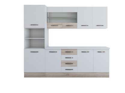 Bucatarie Alfa 240, soldat, cu vitrina, alb/sonoma, blat termic alb - imagine 7
