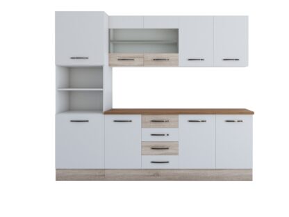 Bucatarie Alfa 240, soldat, cu vitrina, alb/sonoma, blat termic nuc - imagine 7
