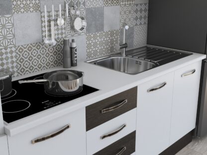 Bucatarie Alfa 240, soldat, cu vitrina, alb/wenge, blat termic alb - imagine 5