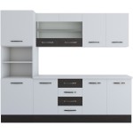 Bucatarie Alfa 240, soldat, cu vitrina, alb/wenge, blat termic alb - imagine 7